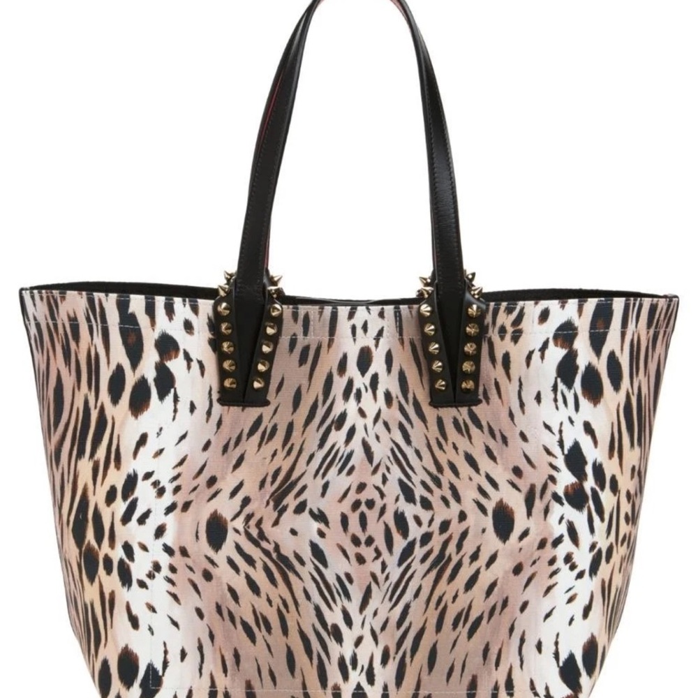 NWT—Christian Louboutin CABATA Spiked Studded Gigi Leopard Canvas Tote Bag - Picture 2 of 9